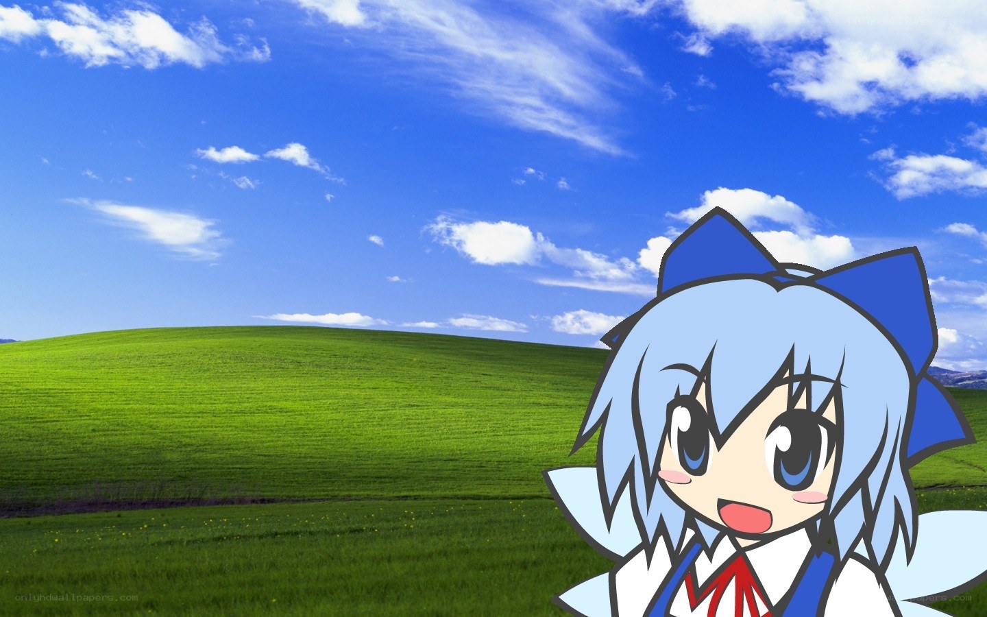 anime character on a green field