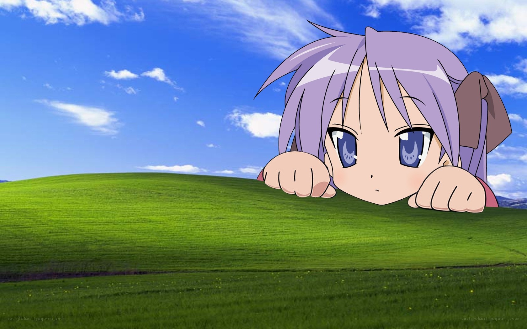 anime character on a green hill