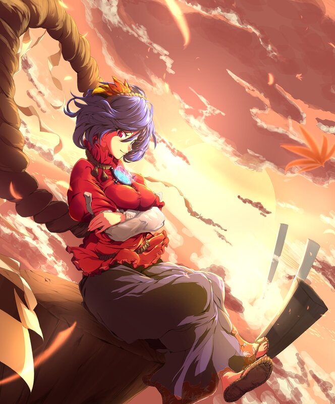 Anime character on a rope at sunset