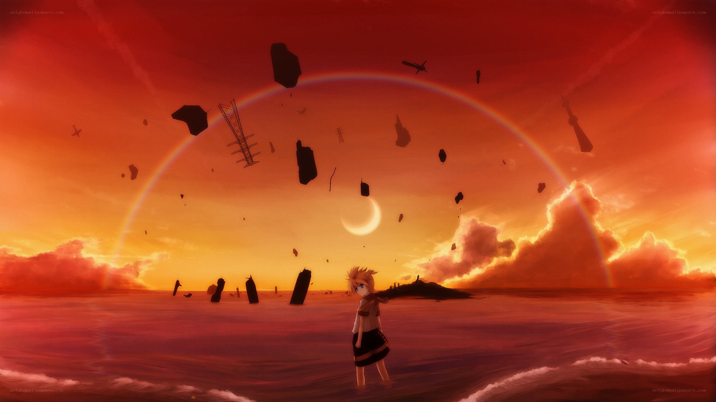 Anime character on a ruined beach