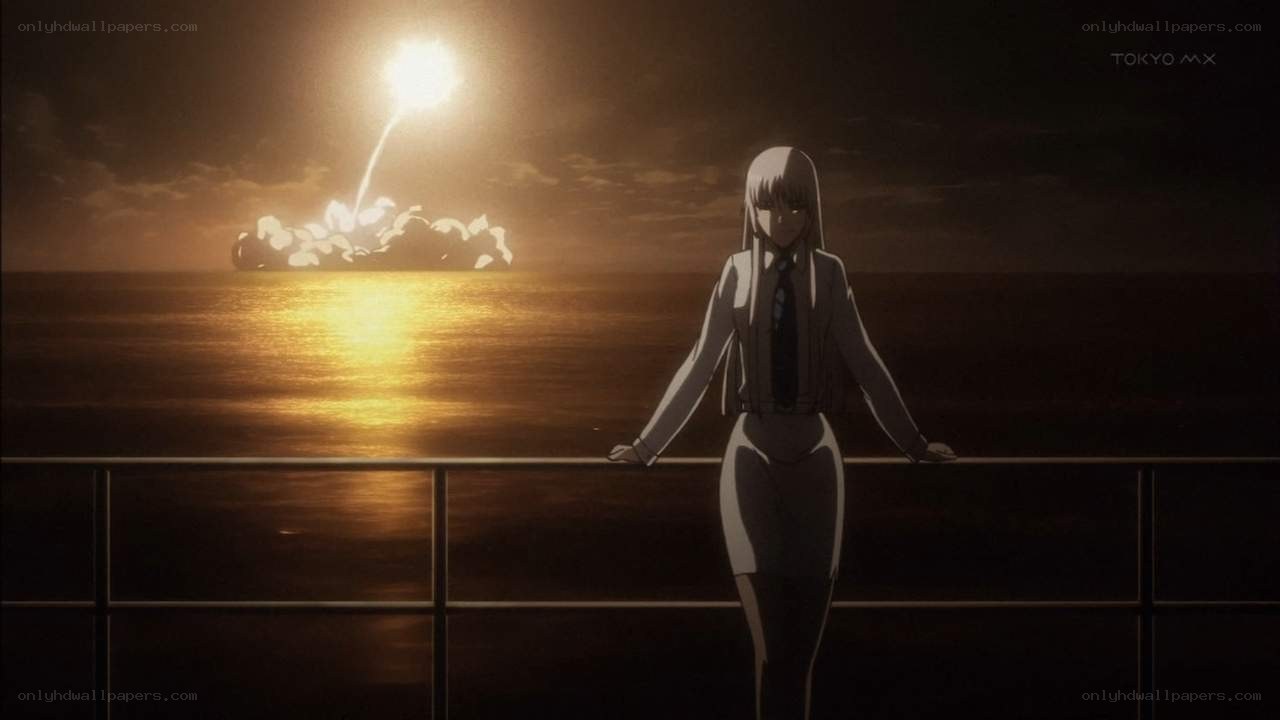Anime character on a ship at night