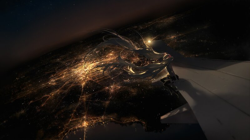 Anime Character on Airplane Wing — Black