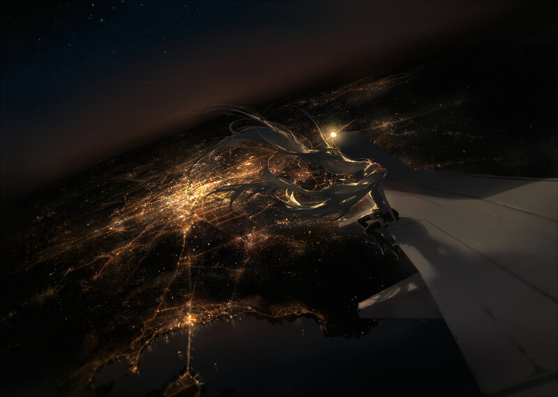 Anime Character on Airplane Wing