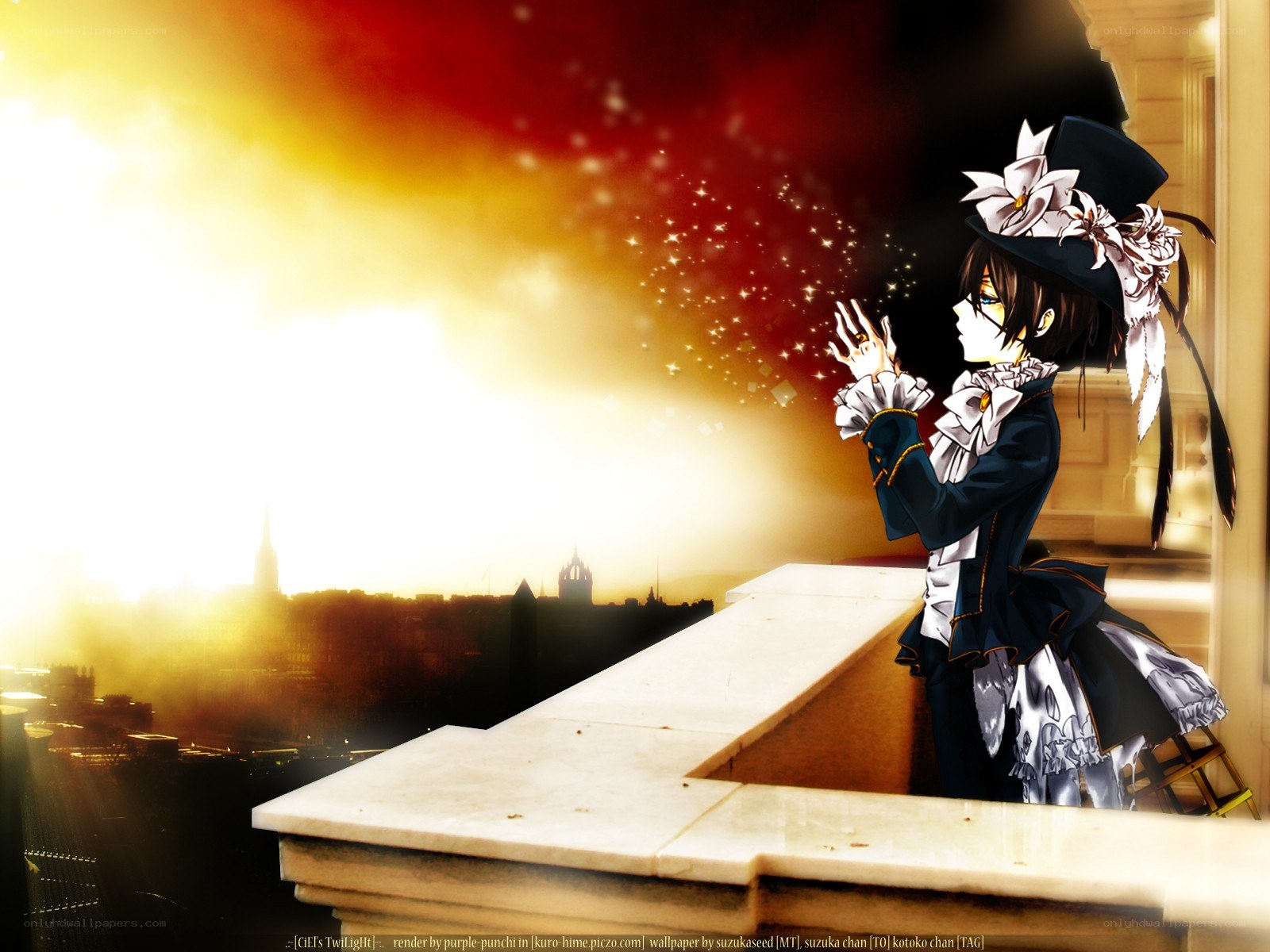 anime character on balcony at sunset
