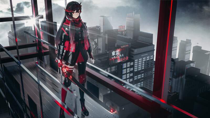 Anime Character on Balcony — Black
