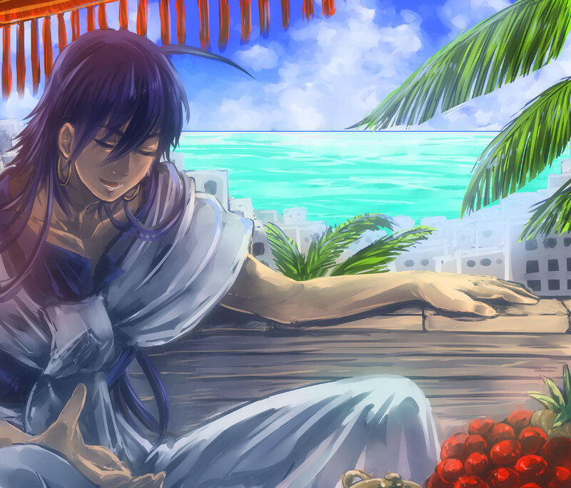 Anime Character on Balcony — Blue, Serene