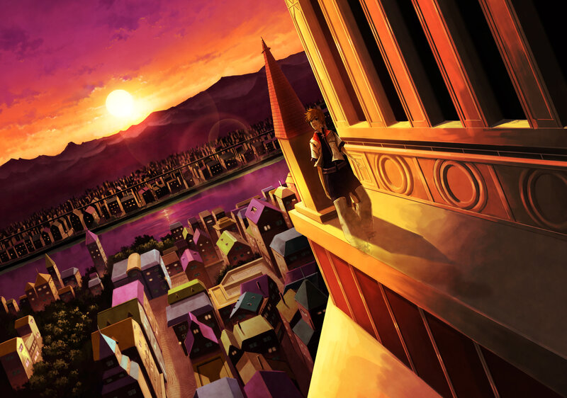 Anime Character on Balcony — Purple