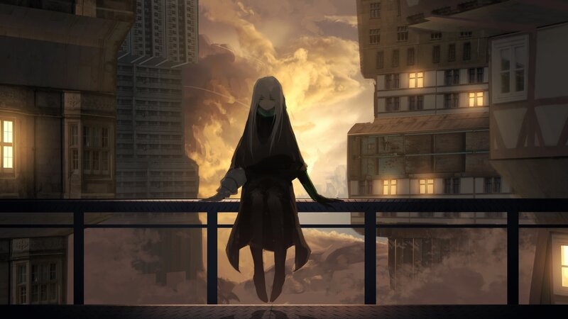 Anime Character on Balcony — Yellow, Dramatic