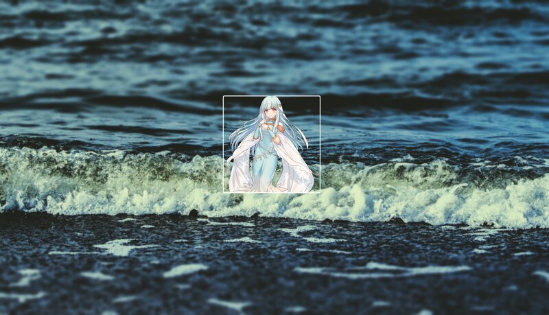 Anime Character on Beach — Blue, Serene, Ocean