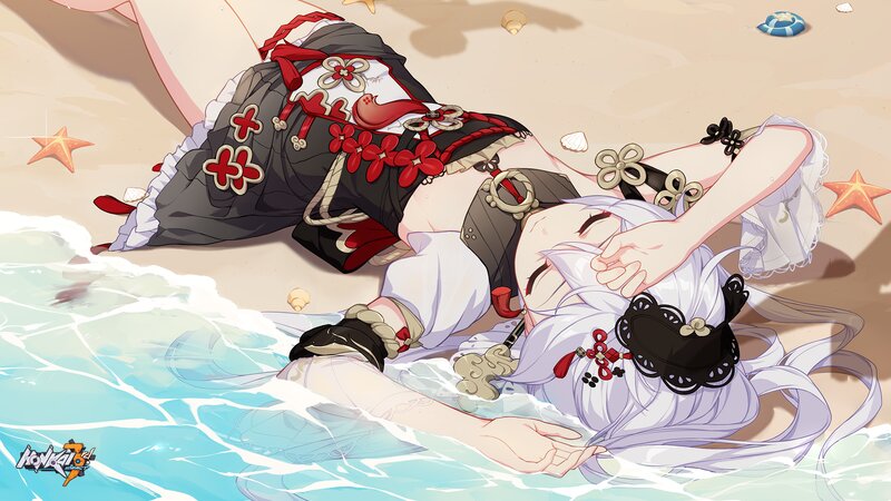 Anime Character on Beach — White
