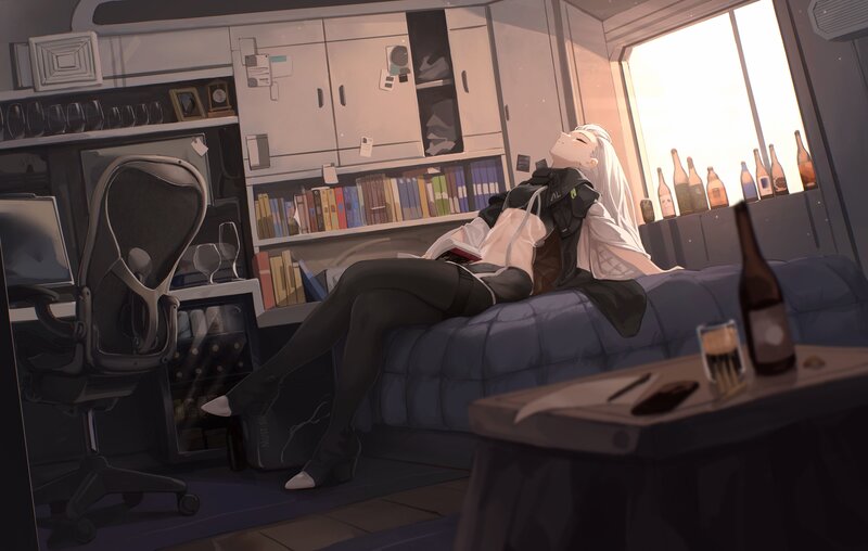 Anime Character on Bed — Blue