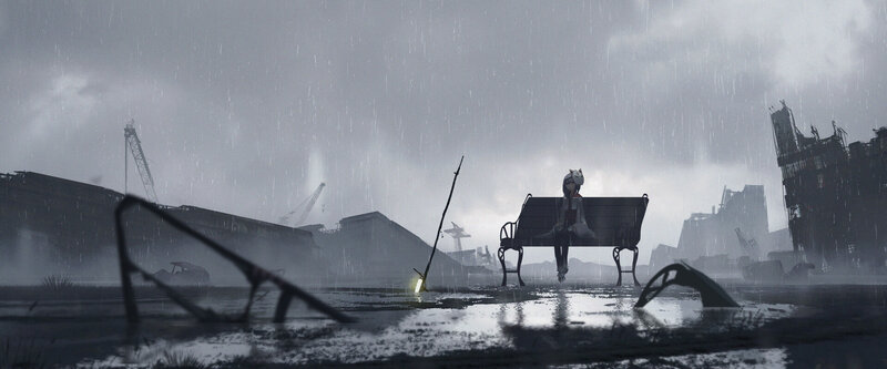 Anime Character on Bench — Gray