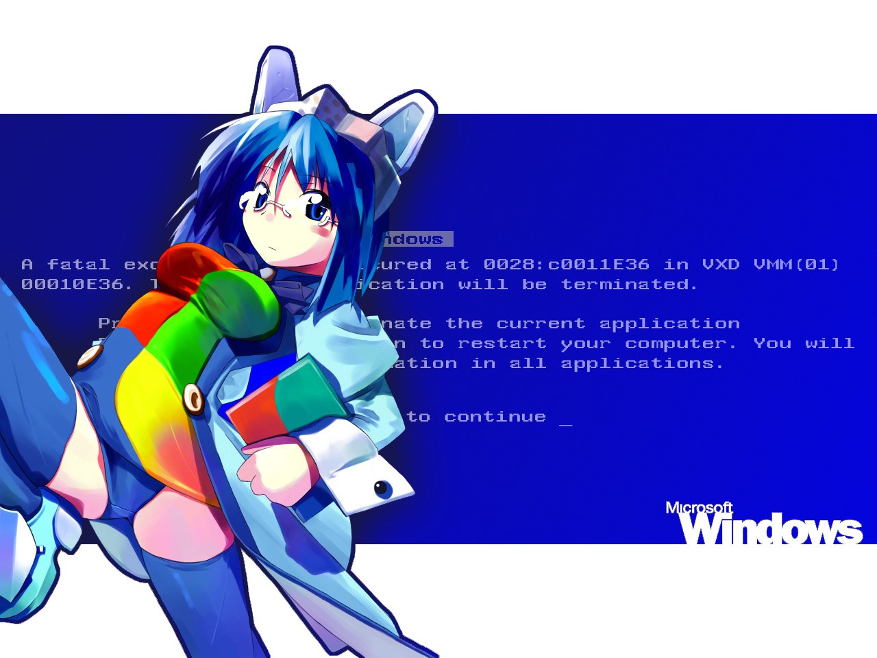 anime character on blue screen