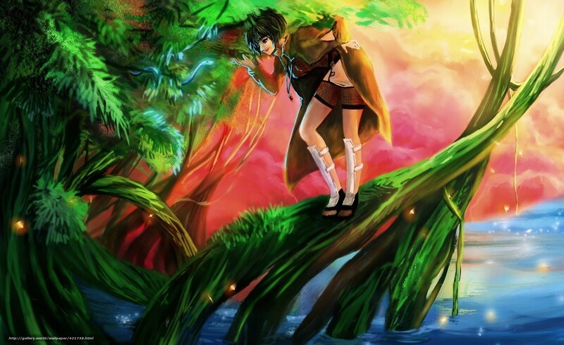 Anime Character on Branch — Green