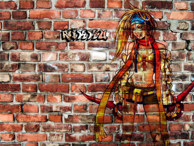 Anime Character on Brick Wall — Red