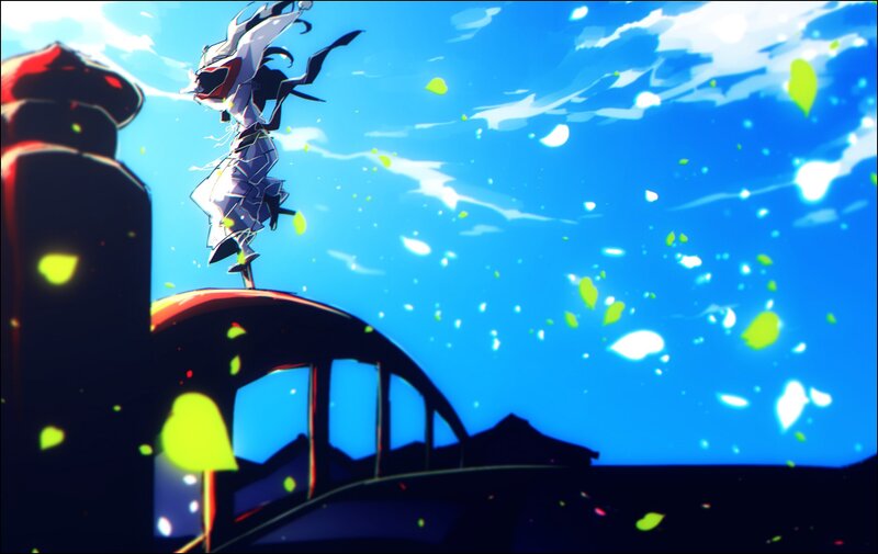Anime Character on Bridge — Blue, Dramatic