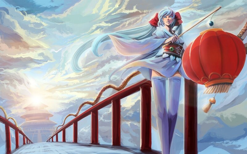 Anime Character on Bridge — Blue, Serene