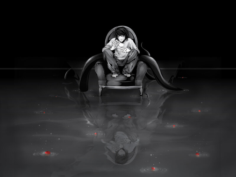 Anime Character on Chair — Black, Dramatic