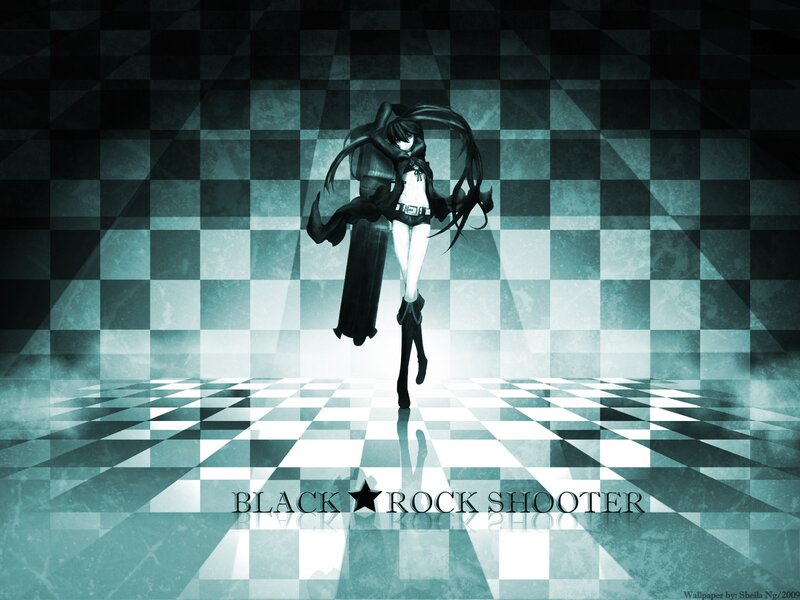 Anime Character on Checkered Floor — Black, Dramatic