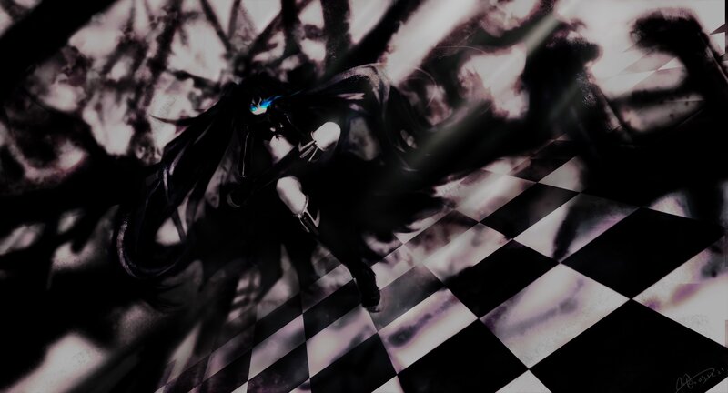 Anime Character on Checkered Floor — Black