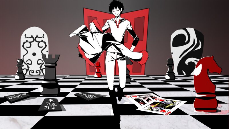 Anime Character on Chessboard — Black