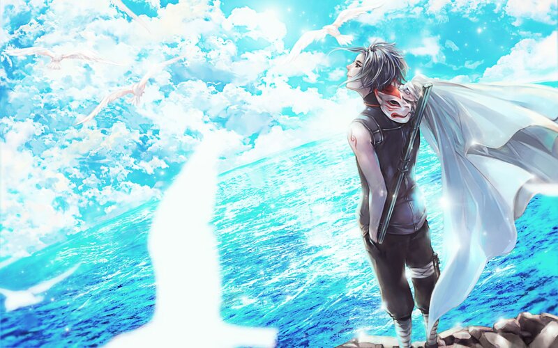 Anime Character on Cliff — Blue