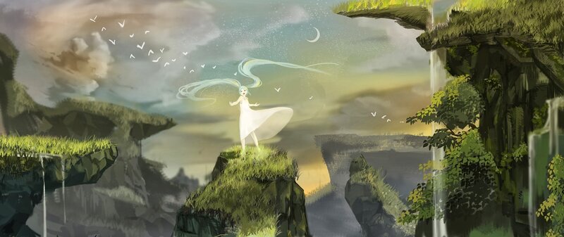 Anime Character on Cliff — Green