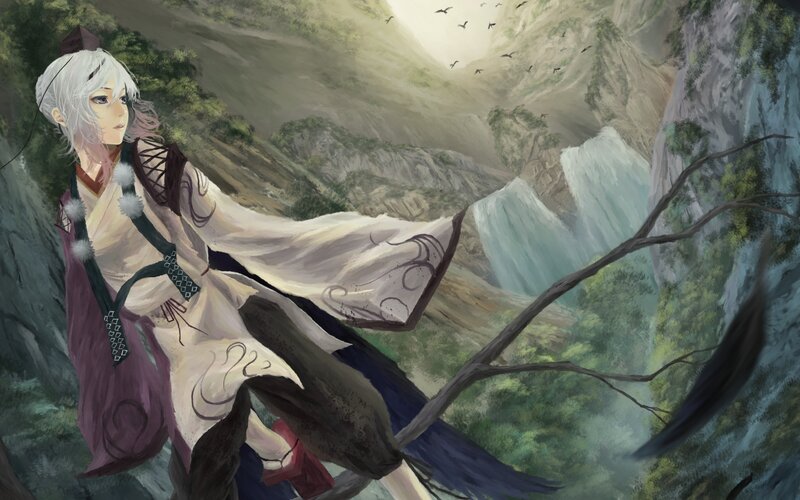 Anime Character on Cliff — White