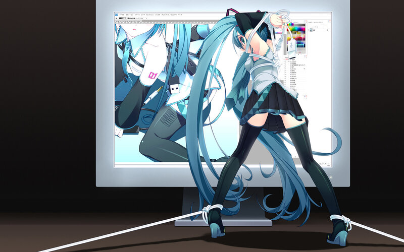 Anime Character on Computer — Blue