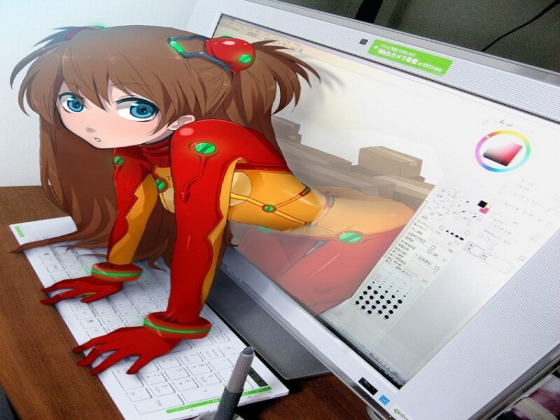 anime character on computer