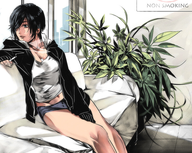 anime character on couch