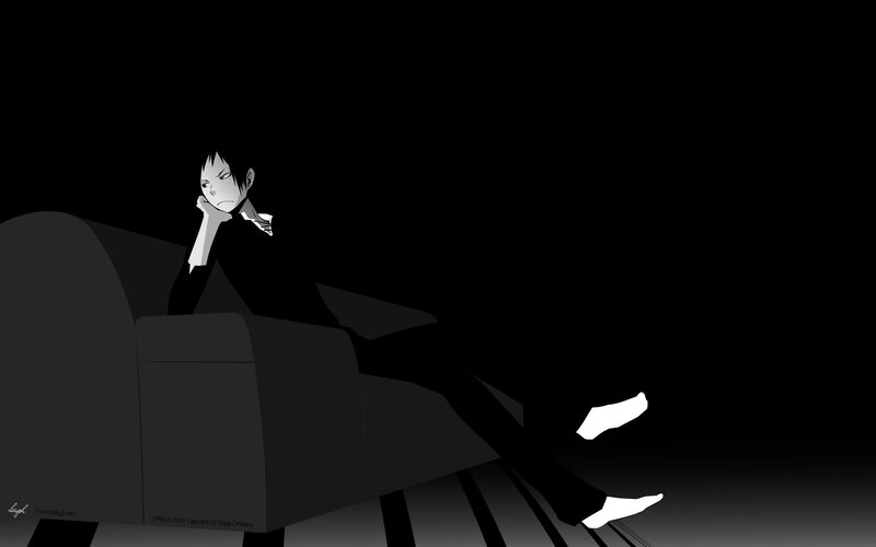 Anime Character on Couch — Black, Dramatic, Night