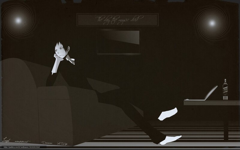 Anime Character on Couch — Black, Melancholic