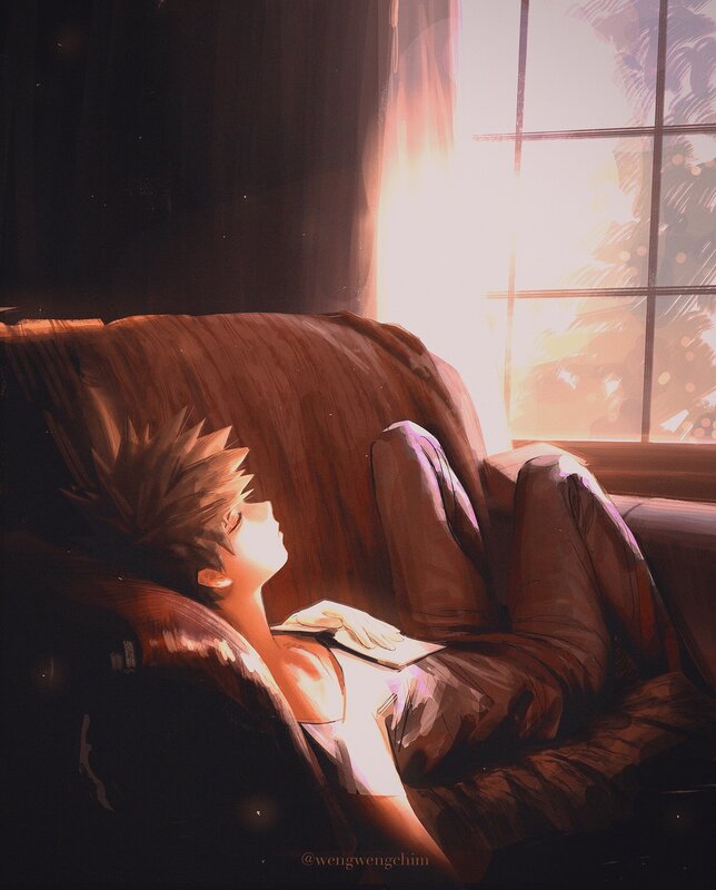 Anime Character on Couch — Brown, Serene