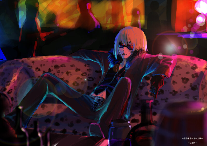 Anime Character on Couch — Purple