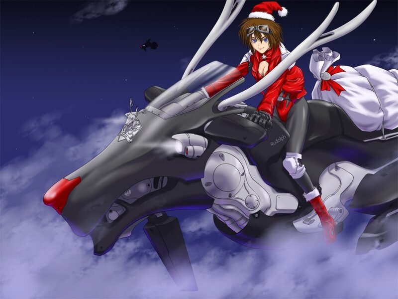 Anime Character on Flying Reindeer