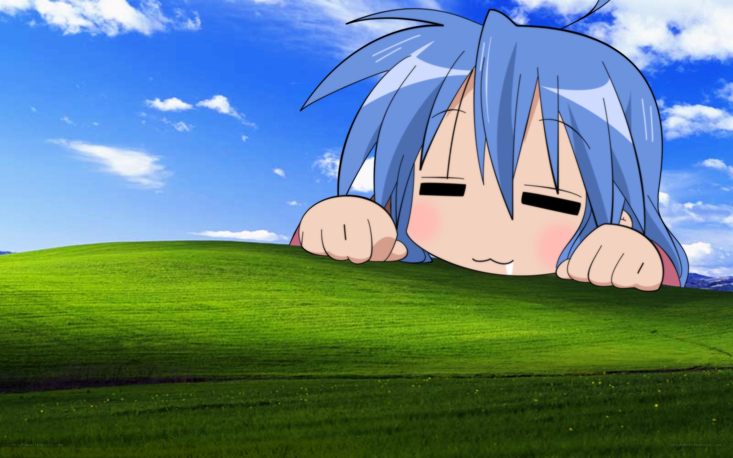 anime character on grassy hill