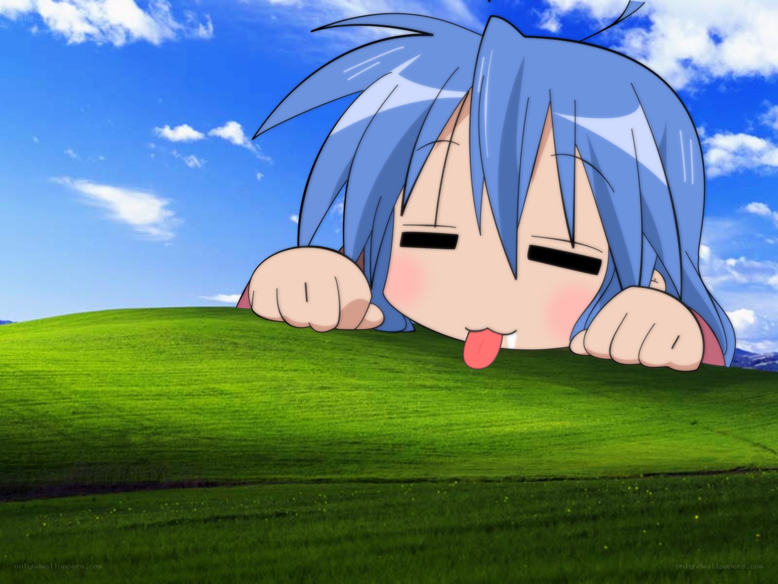anime character on grassy hill