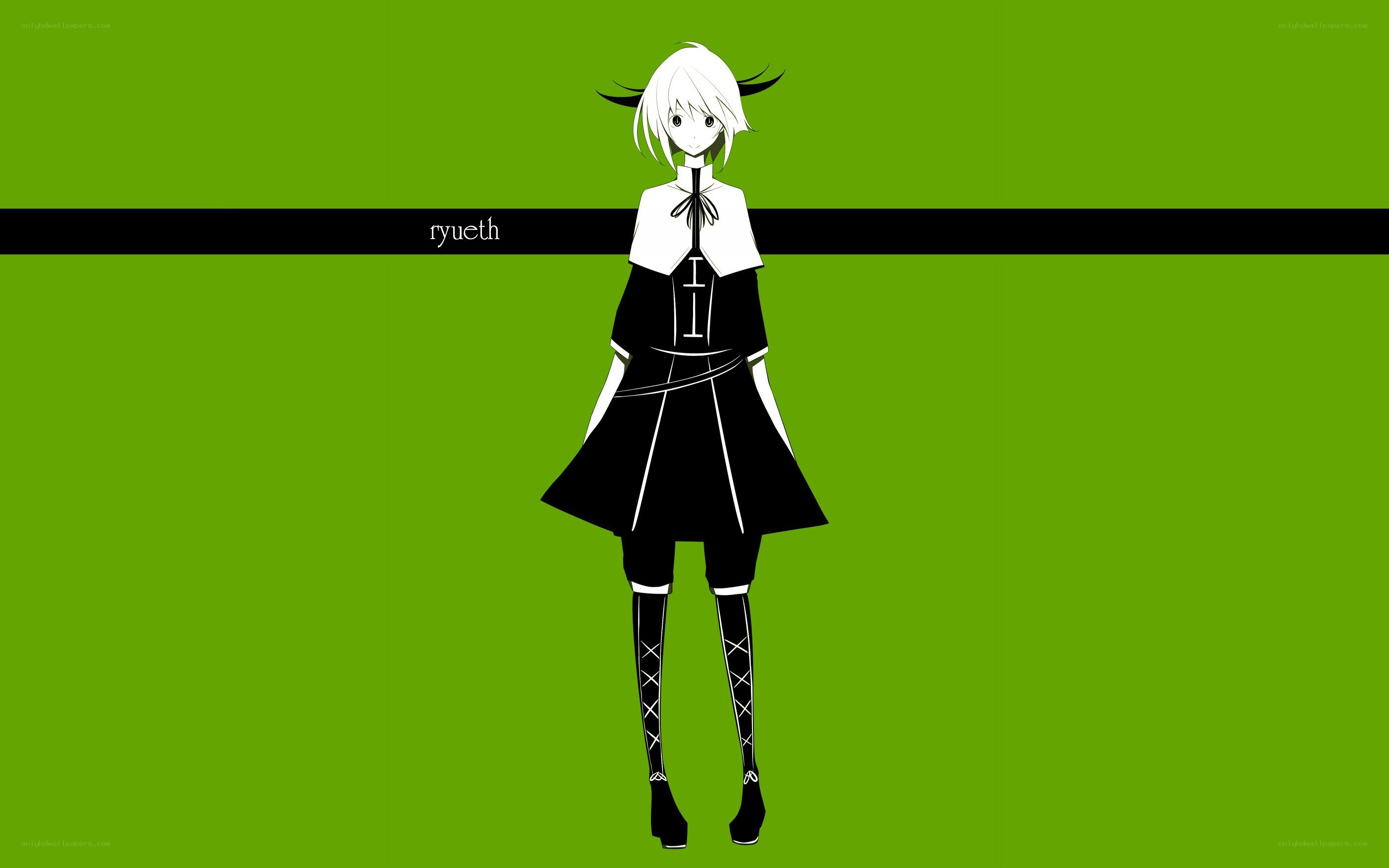 Anime character on green background