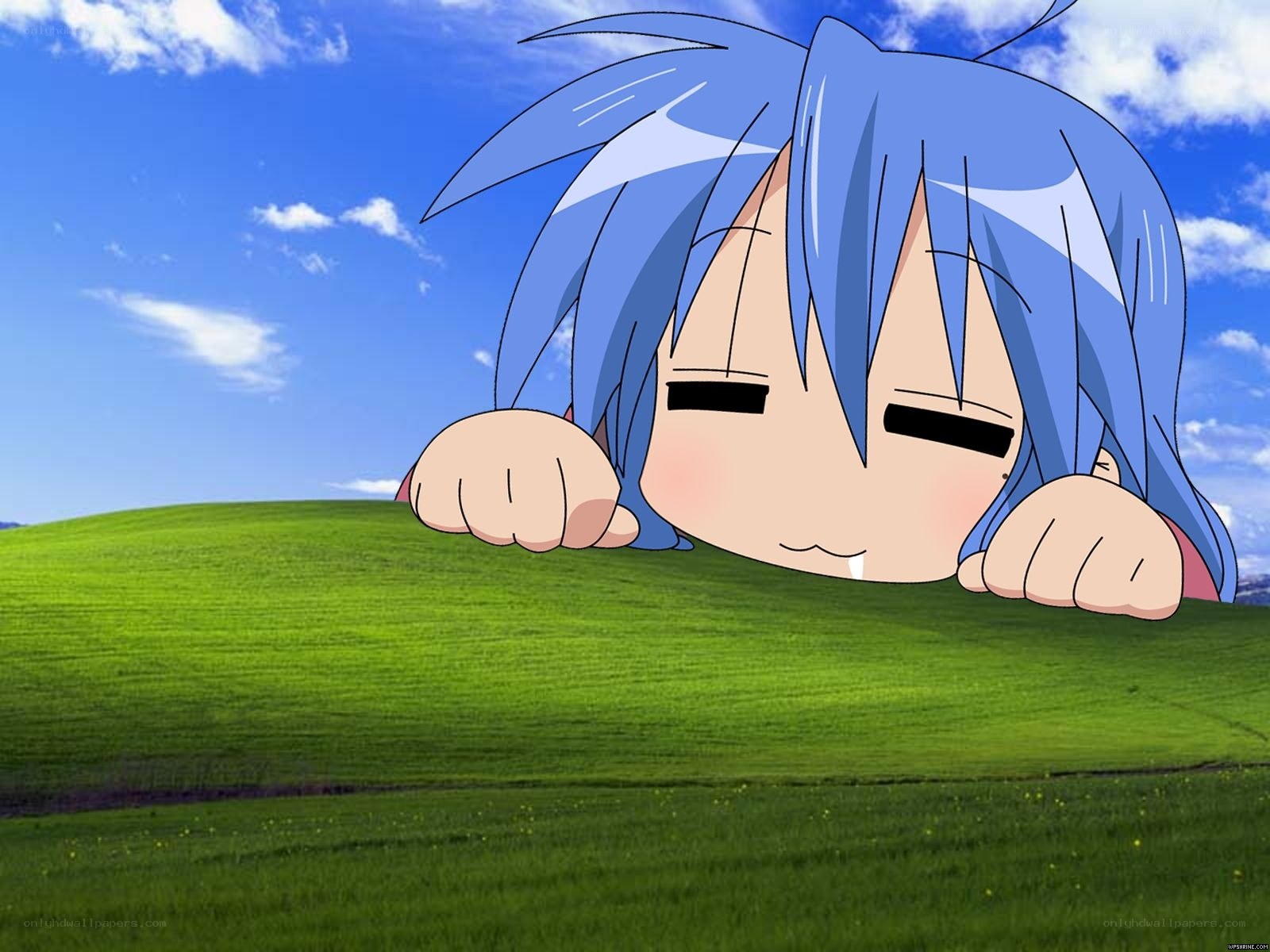 anime character on green hill
