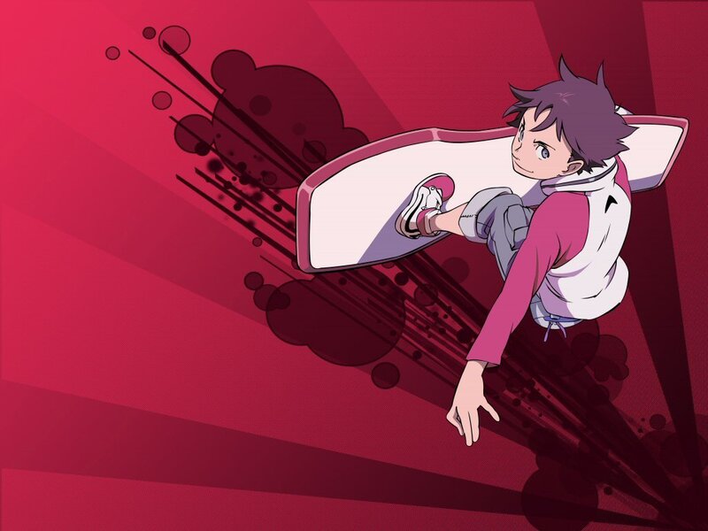 anime character on hoverboard