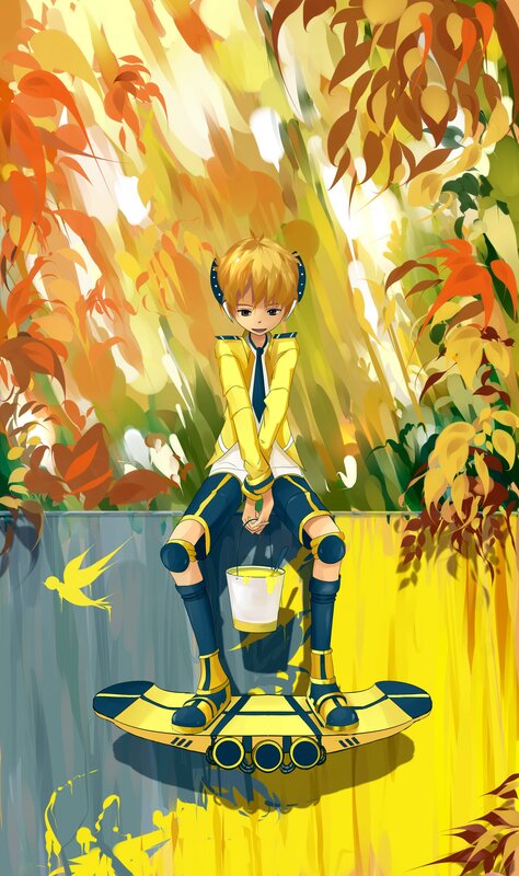 Anime character on hoverboard