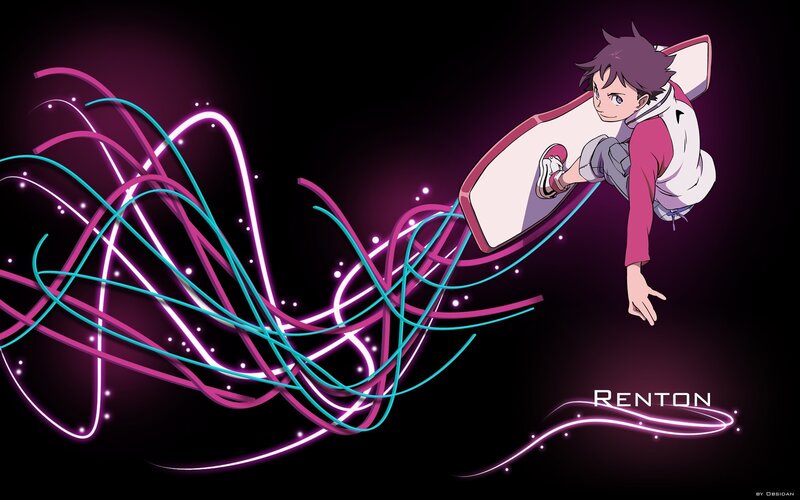 anime character on hoverboard