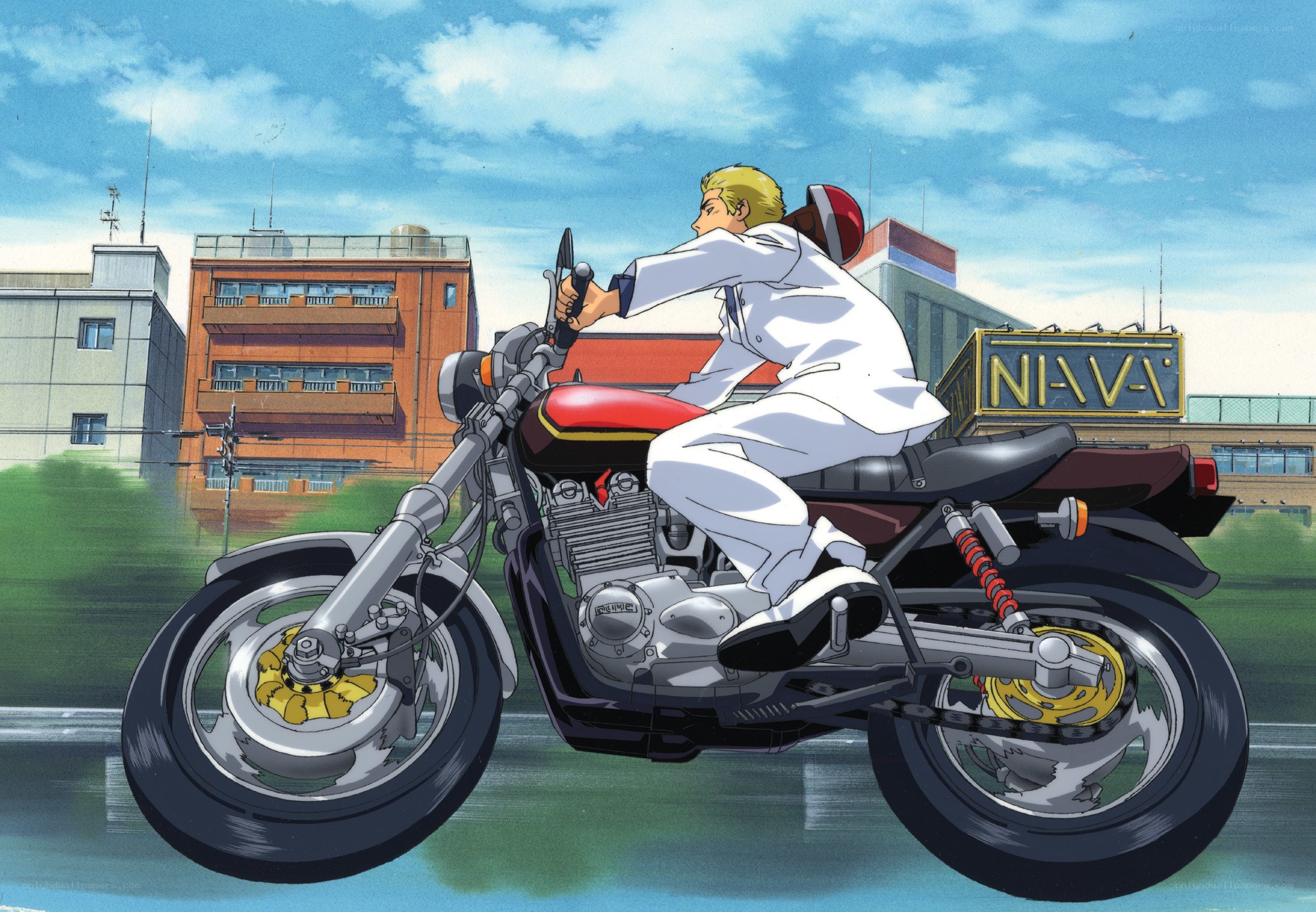 Anime character on motorcycle