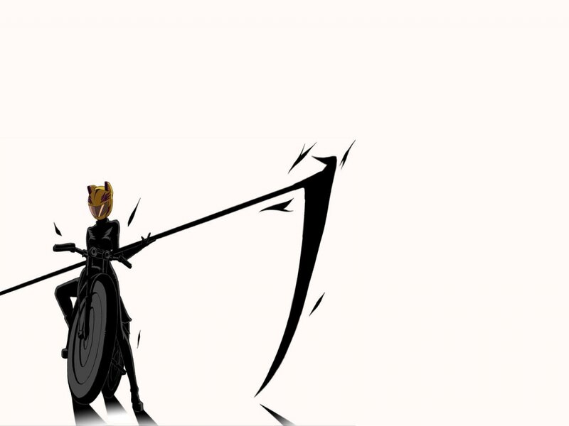 Anime Character on Motorcycle — Black, Dramatic, Manga