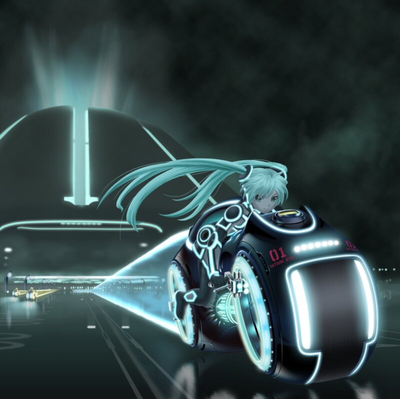 Anime Character on Motorcycle — Black, Dramatic, Night, Digital Art