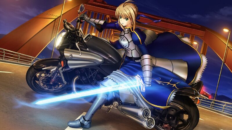 Anime Character on Motorcycle — Blue, Dramatic