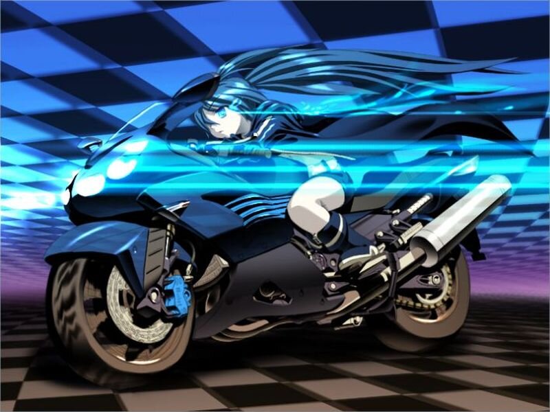 Anime Character on Motorcycle — Blue, Dynamic