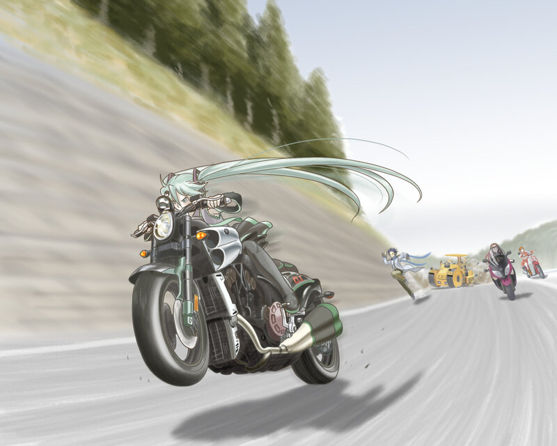 Anime Character on Motorcycle — Green, Dynamic