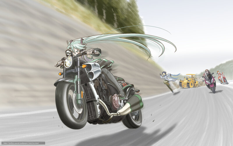 Anime Character on Motorcycle — Green